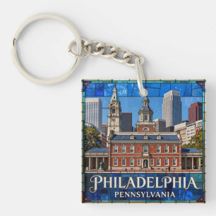Porte-clés Paysage urbain historique de Philadelphie en verre