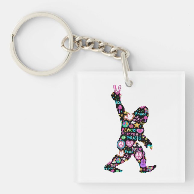 Porte-clés Peace Love Bigfoot Hippie Funny Bigfoot Lover (Devant)