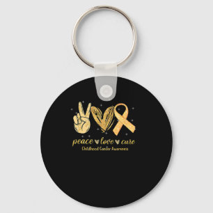 Porte-clés Peace Love Cure Chilhood Cancer Awareness Gold Ri