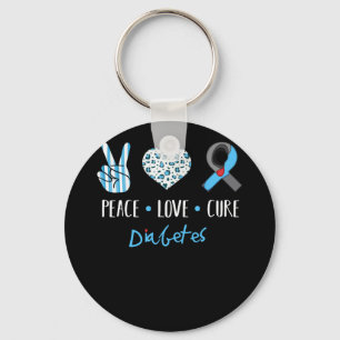 Porte-clés Peace Love Cure Grey Blue Ribbon Type 1 Diabète A