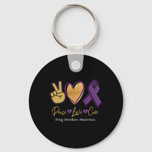 Porte-clés Peace Love Cure Purple Toxicomanie Sensibilisation