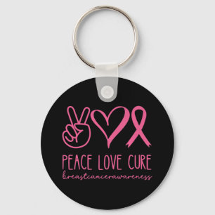 Porte-clés Peace Love Cure rose Ruban Guerrier Cancer du sein