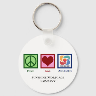 Porte-clés Peace Love Custom Business Logo Entreprise Blue