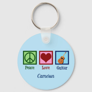 Porte-clés Peace Love Guitar Cute Blue Monogram Guitarist