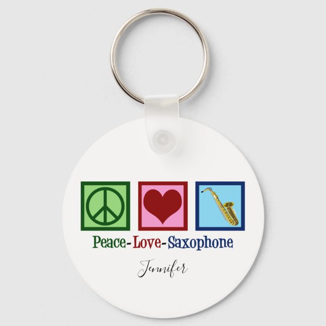Porte-clés Peace Love Saxophone mignon Monogram Blue (Recto)