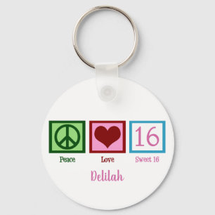 Porte-clés Peace Love Sweet sixteen Custom 16e anniversaire