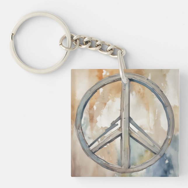 Porte-clés Peace Sign Watercolor Peinture Art (Devant)