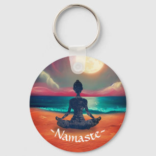 Porte-clés Peaceful Yoga Meditation Moonlight Sky Ocean Beach