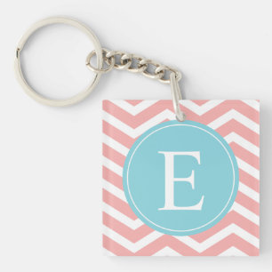 Porte-clés Peach White Chevron Blue Monogram