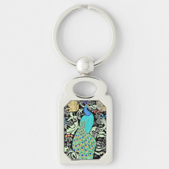 Porte-clés Peacock Art Nouveau Impression, Turquoise & Neutra (Devant)