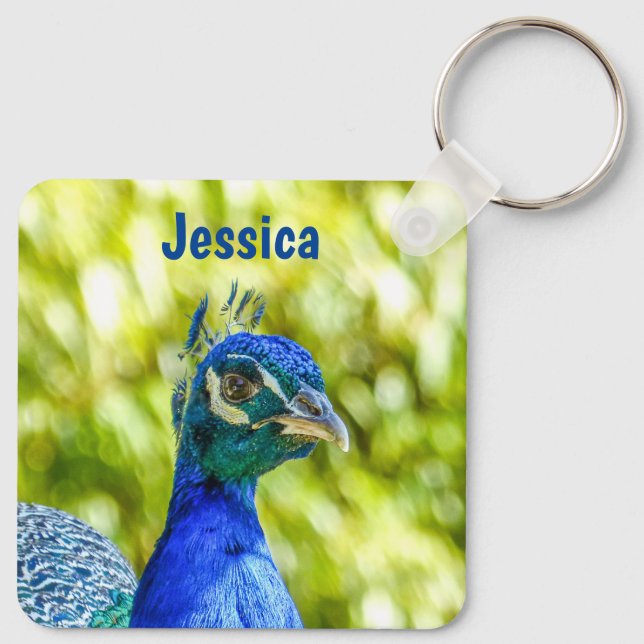 Porte-clés Peacock Bird Nom personnalisé (Dos)