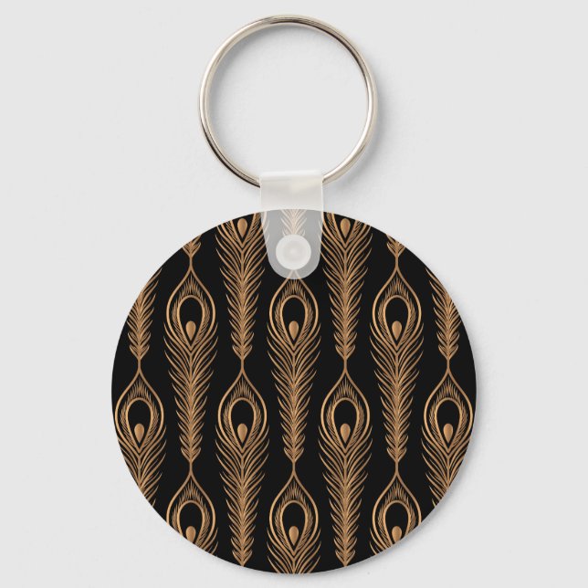 Porte-clés Peacock Feathers, Luxury Oriental Motif. (Recto)