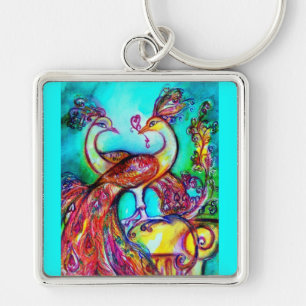 Porte-clés PEACOCKS IN LOVE MONOGRAM rouge bleu turquase vert