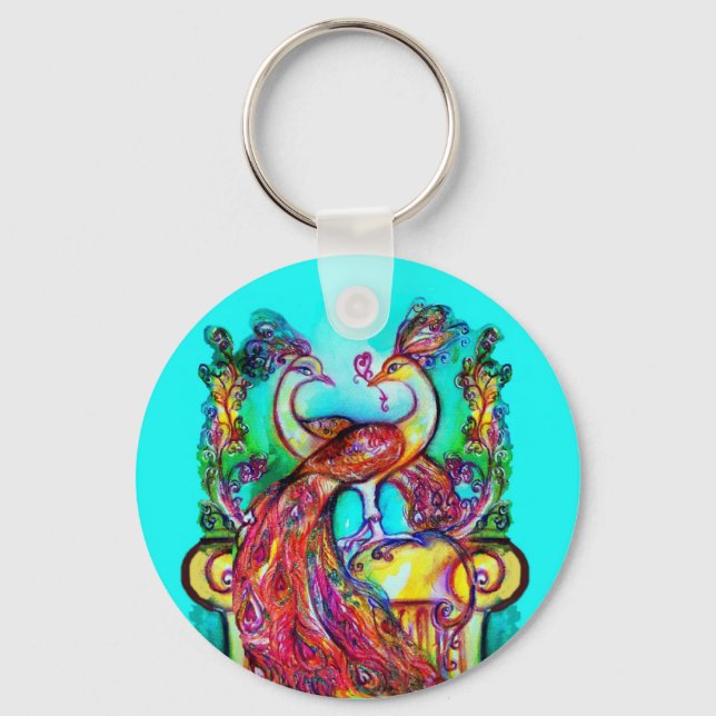 Porte-clés PEACOCKS IN LOVE MONOGRAM rouge bleu turquase vert (Recto)