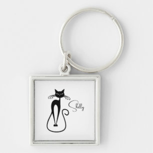 Porte-clés Peau fantaisiste de chat noir maigre Personnel