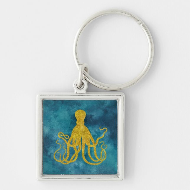 Porte-clés Peau léopard doré octopus | Turquoise Aqua Blue (Devant)