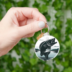 Porte-clés Pêche de l'achigan à grande bouche minimaliste en