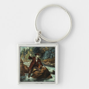 Porte-clés Pêche de truite de ruisseau - un moment soucieux,