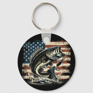 Porte-clés Pêche Drapeau Américain US Byss Poisson Pêcheur