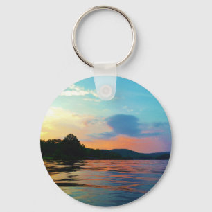 Porte-clés Pêche et coucher de soleil sur le lac de montagne