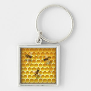 Porte-clés Peigne d'or avec Carré d'abeilles domestiques