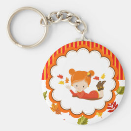 Porte-clés Peint à la main Automne Adorable fille