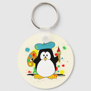 Porte-clés Peintre de pingouin artistique