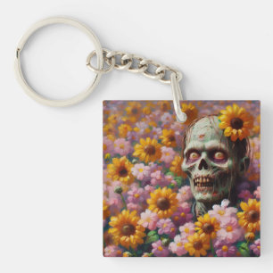 Porte-clés Peinture à l'huile de Zombie dans le champ de fleu