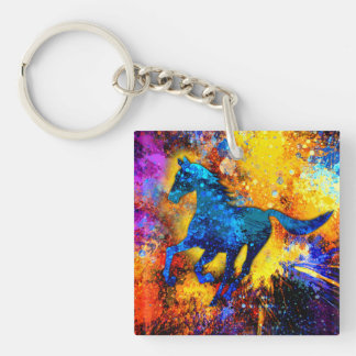 Porte-clés Peinture Abstraite Cheval en Course