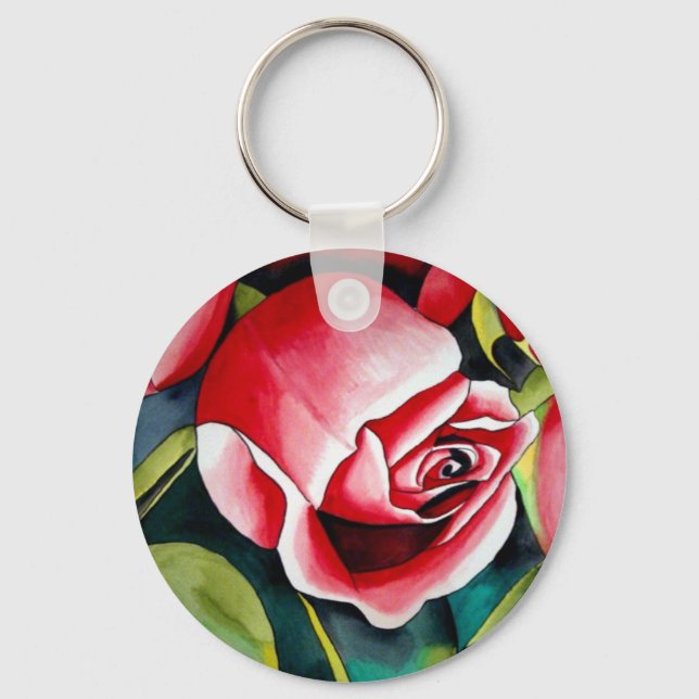 Porte-clés Peinture aquarelle de bourgeon de rose rose fleur  (Recto)