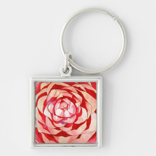 Porte-clés Peinture artistique originale Camélia rose abstrai (Devant)