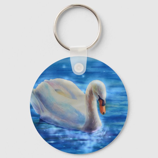 Porte-clés Peinture d'aquarelle blanche pour cygne (Recto)