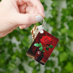 Porte-clés Peinture de fleurs de rose rouge