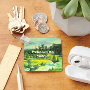 Porte-clés peinture de vallée verte Aquarelle