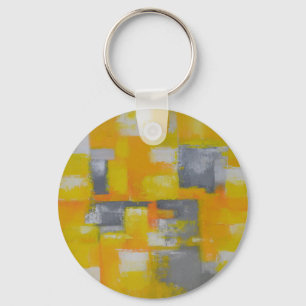 Porte-clés peinture gris jaune blanc abstrait