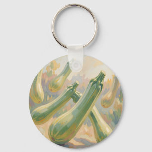Porte-clés Peinture impressionniste de courgettes vertes fraî