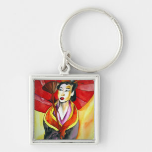 Porte-clés peinture originale d'art Geisha