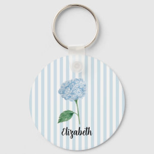 Porte-clés Peinture personnalisée d'hortensia bleu à rayure