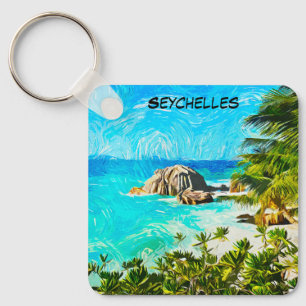 Porte-clés Peinture tropicale aux Seychelles – Île vibrante 