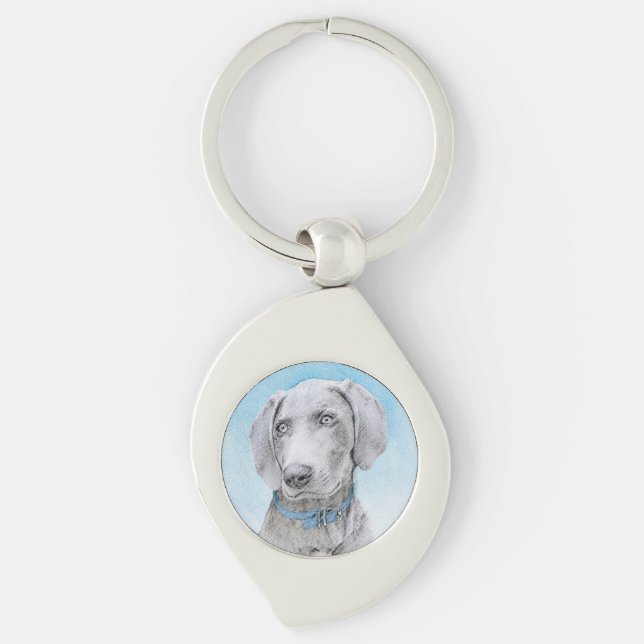Porte-clés Peinture Weimaraner - Joli art original chien (Devant)