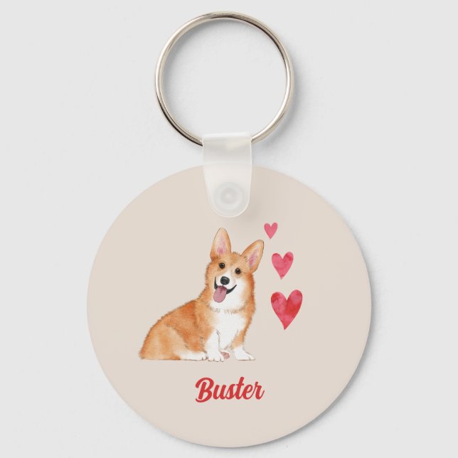 Porte-clés Pembroke Welsh Corgi Nom personnalisé de l'animal (Recto)