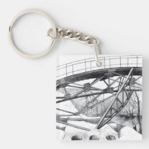 Porte-clés Pencilart de passerelle antique Monochrome