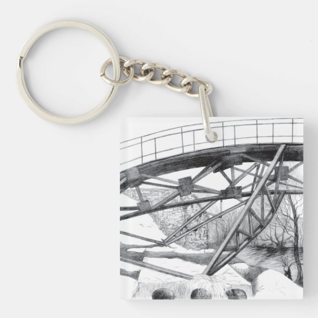 Porte-clés Pencilart de passerelle antique Monochrome (Devant)