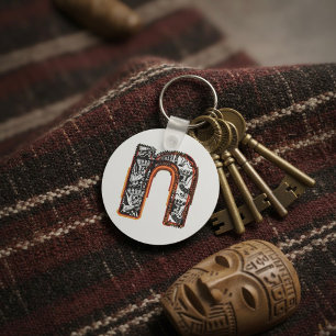 Porte-clés Pendentif Lettre N Inca Calligraphie Artistique