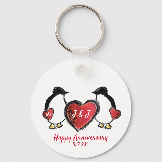Porte-clés Penguin 40e anniversaire de mariage de rubis (Recto)