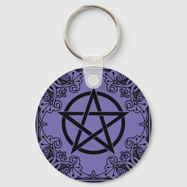 Porte-clés Pentacle pourpre orné étoile Wicca (Recto)