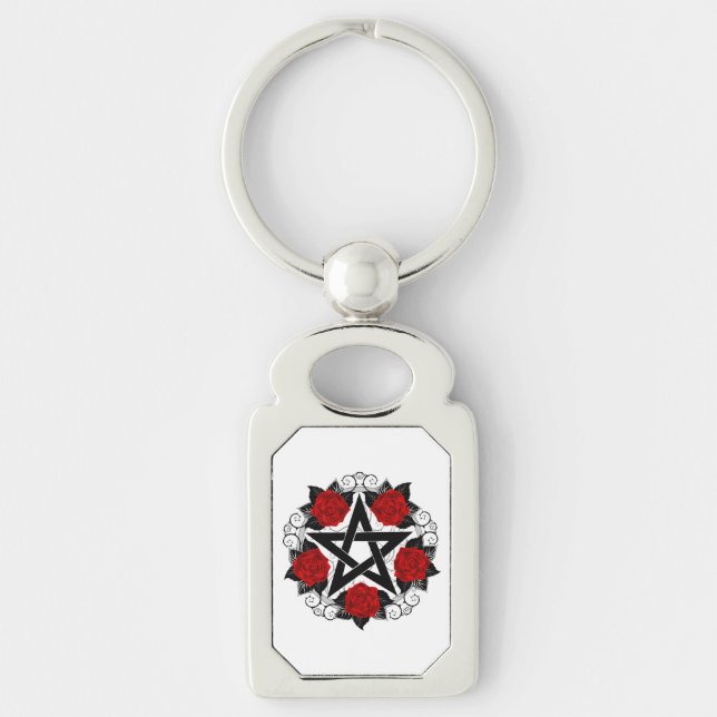 Porte-clés Pentagramme aux roses rouges (Devant)