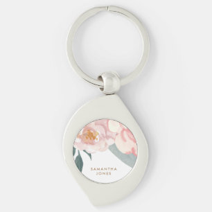 Porte-clés Peonie rose moderne minimaliste Aquarelle Florale
