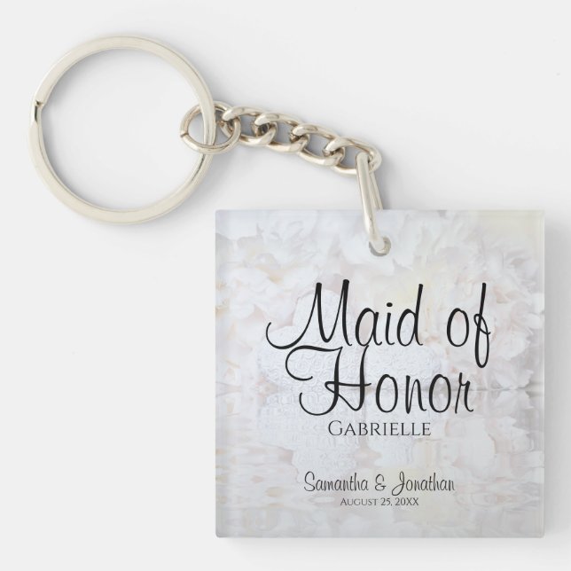 Porte-clés Peonies blanches Maid of Honor Wedding Favor (Devant)