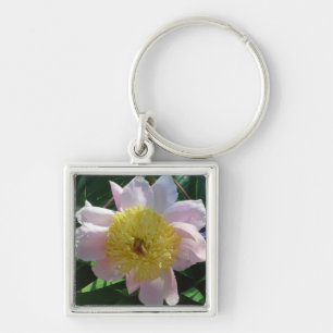 Porte-clés Peonies roses et jaunes Belle florale